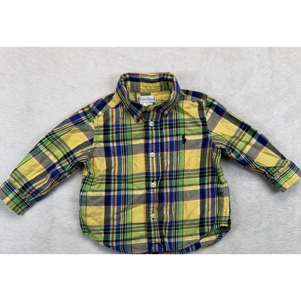 Ralph Lauren Baby Boys 9M Madras Plaid Button Down Shirt Pony Preppy
